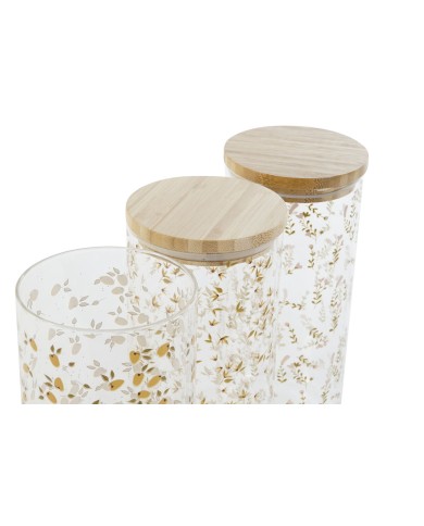 Barattolo DKD Home Decor Verde Rosa Senape Naturale Silicone Bambù Vetro Borosilicato Shabby Chic 1,4 L (4 Unità)