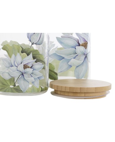 Barattolo DKD Home Decor Azzurro Bianco Verde Naturale Silicone Bambù Vetro Borosilicato 700 ml 10 x 10 x 13 cm (2 Unità)