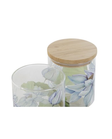 Barattolo DKD Home Decor Azzurro Bianco Verde Naturale Silicone Bambù Vetro Borosilicato 700 ml 10 x 10 x 13 cm (2 Unità)