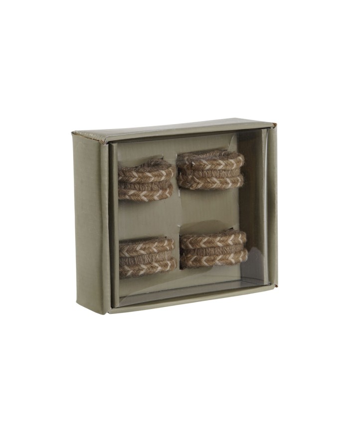 Anello portatovagliolo DKD Home Decor Naturale Juta Legno di mango 6 x 3 x 6 cm 4 Pezzi