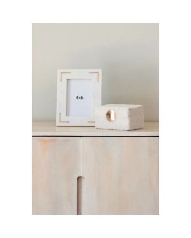 Cornice Portafoto Home ESPRIT Bianco Dorato Ottone Marmo Naturale Shabby Chic 20 x 2 x 25 cm