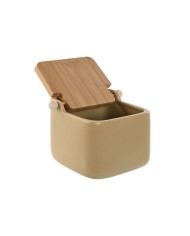 Portasale con Coperchio Home ESPRIT Beige Grigio Naturale Bambù Dolomite 15 x 12 x 11 cm (2 Unità)