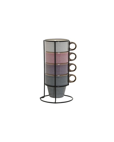 Set di 4 Tazze Mug Home ESPRIT Azzurro Bianco Grigio Rosso Granato Metallo Gres 12 x 12 x 21,5 cm Set di 4 Tazze Mug Home ESPRIT Azzurro Bianco Grigio Rosso Granato Metallo Gres 12 x 12 x 21,5 cm