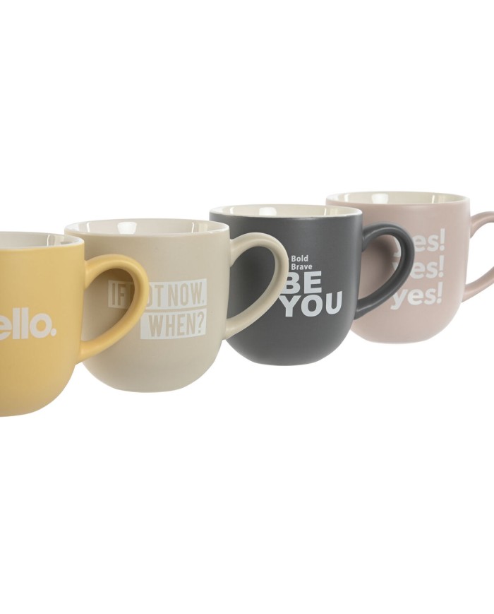 Set di 4 Tazze Mug Home ESPRIT Giallo Beige Grigio Rosa Porcellana 410 ml 13 x 9 x 9,4 cm