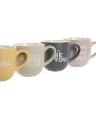 Set di 4 Tazze Mug Home ESPRIT Giallo Beige Grigio Rosa Porcellana 410 ml 13 x 9 x 9,4 cm