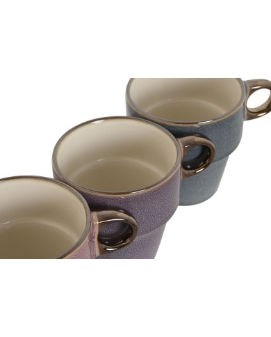 Set di 4 Tazze Mug Home ESPRIT Azzurro Bianco Grigio Rosso Granato Metallo Gres 12 x 12 x 21,5 cm Set di 4 Tazze Mug Home ESPRIT Azzurro Bianco Grigio Rosso Granato Metallo Gres 12 x 12 x 21,5 cm