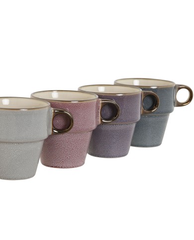 Set di 4 Tazze Mug Home ESPRIT Azzurro Bianco Grigio Rosso Granato Metallo Gres 12 x 12 x 21,5 cm Set di 4 Tazze Mug Home ESPRIT Azzurro Bianco Grigio Rosso Granato Metallo Gres 12 x 12 x 21,5 cm