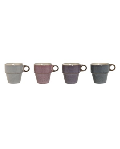 Set di 4 Tazze Mug Home ESPRIT Azzurro Bianco Grigio Rosso Granato Metallo Gres 12 x 12 x 21,5 cm Set di 4 Tazze Mug Home ESPRIT Azzurro Bianco Grigio Rosso Granato Metallo Gres 12 x 12 x 21,5 cm