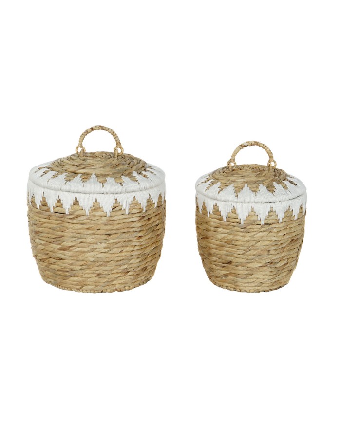 Set di Cestini Home ESPRIT Bianco Naturale Fibra naturale Boho 35 x 35 x 37 cm (2 Pezzi)