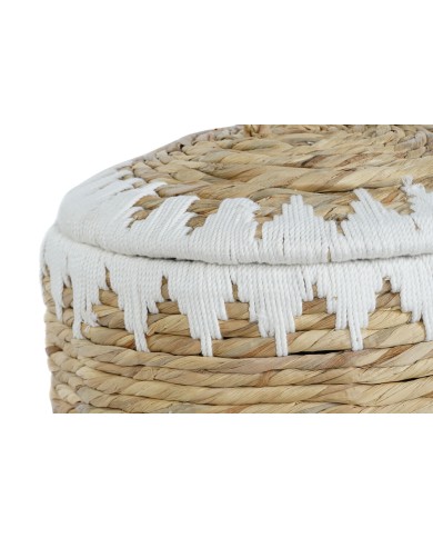 Set di Cestini Home ESPRIT Bianco Naturale Fibra naturale Boho 35 x 35 x 37 cm (2 Pezzi)