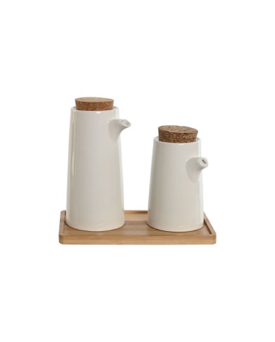 Set olio e aceto Home ESPRIT Bianco Bambù Gres 20,6 x 12 x 18 cm