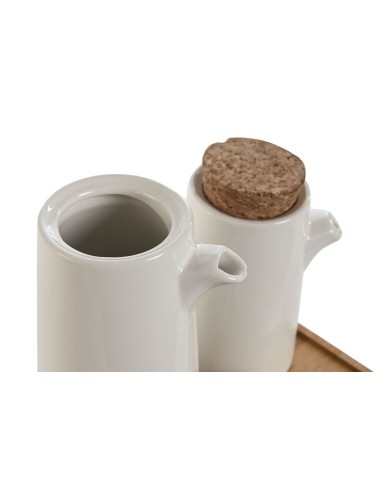 Set olio e aceto Home ESPRIT Bianco Bambù Gres 20,6 x 12 x 18 cm