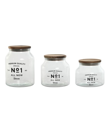 Set di 3 Barattoli Home ESPRIT Naturale Cristallo Acacia 1,5 L 2 L 3 L 16 x 16 x 21 cm