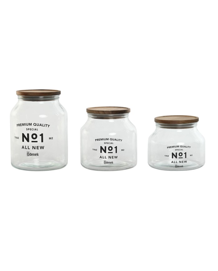 Set di 3 Barattoli Home ESPRIT Naturale Cristallo Acacia 1,5 L 2 L 3 L 16 x 16 x 21 cm Set di 3 Barattoli Home ESPRIT Naturale Cristallo Acacia 1,5 L 2 L 3 L 16 x 16 x 21 cm