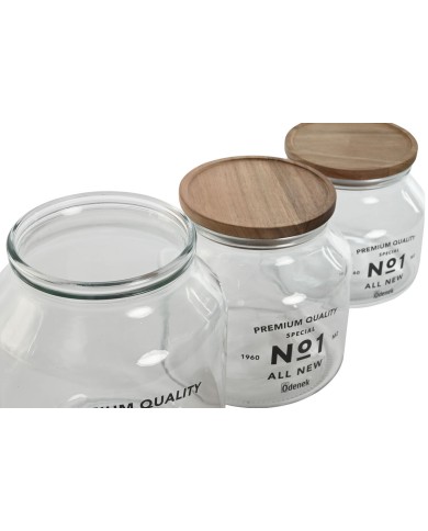 Set di 3 Barattoli Home ESPRIT Naturale Cristallo Acacia 1,5 L 2 L 3 L 16 x 16 x 21 cm