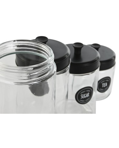 Set di 4 Barattoli Home ESPRIT Nero Metallo Cristallo 1 L 1,5 L 1,8 L 10,4 x 10,4 x 26,4 cm