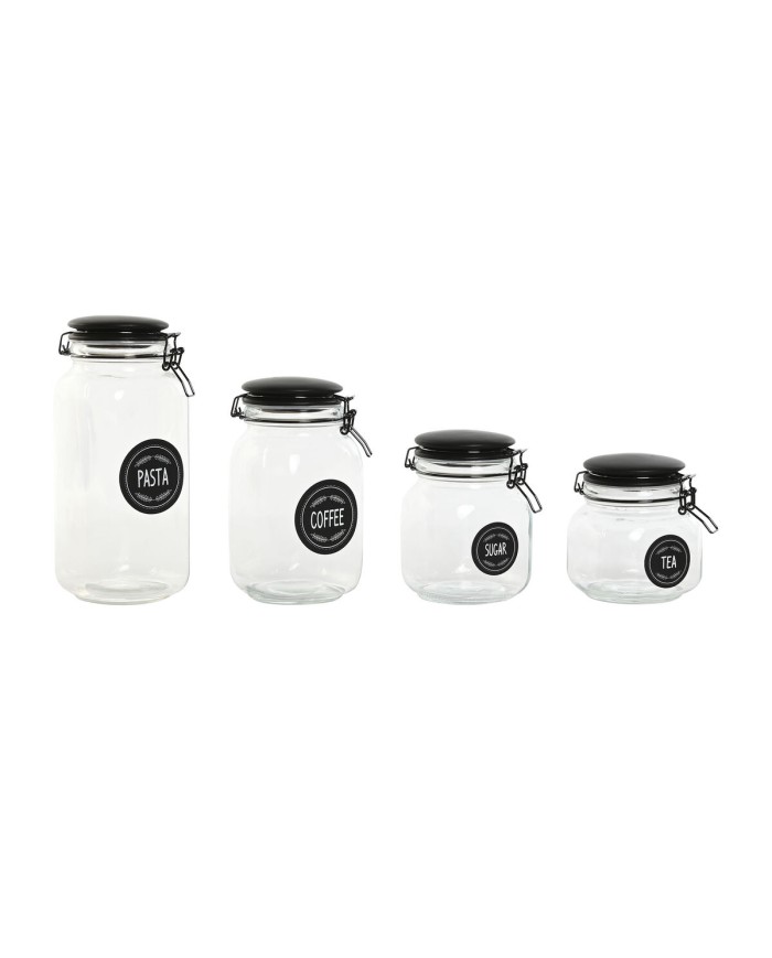 Set di 4 Barattoli Home ESPRIT Nero Metallo Cristallo 2 L 11,4 x 11,4 x 26,7 cm