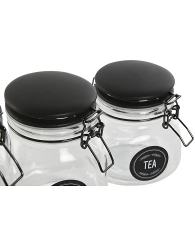 Set di 4 Barattoli Home ESPRIT Nero Metallo Cristallo 2 L 11,4 x 11,4 x 26,7 cm