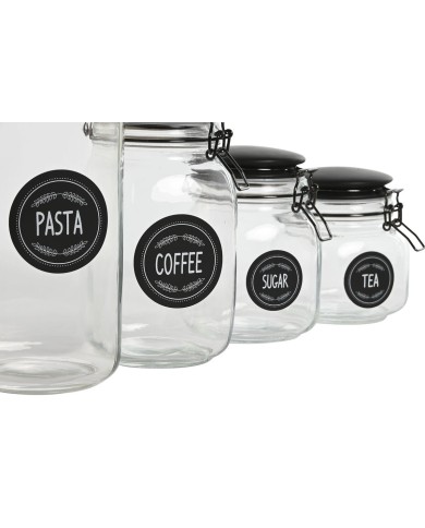 Set di 4 Barattoli Home ESPRIT Nero Metallo Cristallo 2 L 11,4 x 11,4 x 26,7 cm
