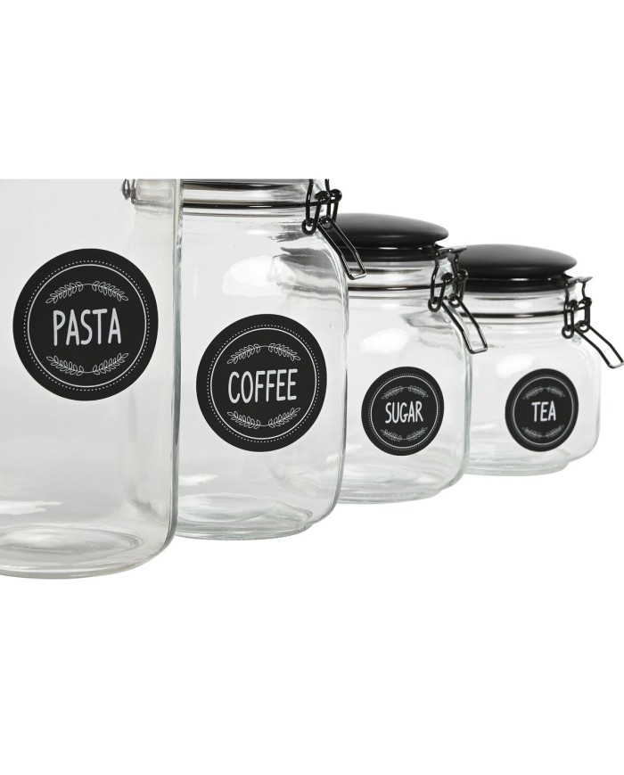 Set di 4 Barattoli Home ESPRIT Nero Metallo Cristallo 2 L 11,4 x 11,4 x 26,7 cm