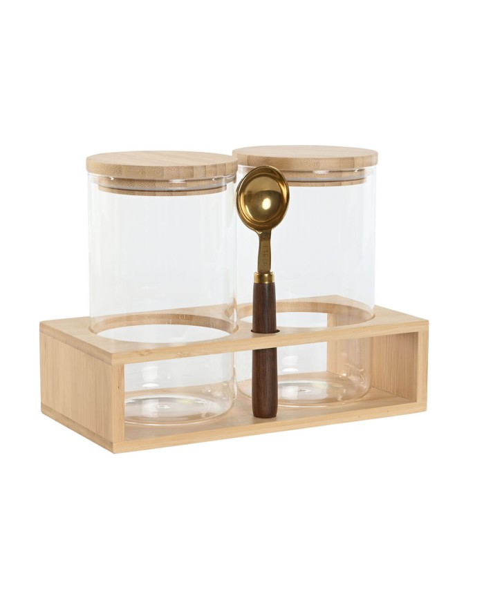 Set di 2 Barattoli Home ESPRIT Dorato Naturale Bambù Vetro Borosilicato 24 x 12 x 18,5 cm Set di 2 Barattoli Home ESPRIT Dorato Naturale Bambù Vetro Borosilicato 24 x 12 x 18,5 cm