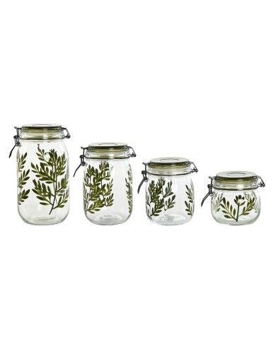 Set di 4 Barattoli Home ESPRIT Verde Cristallo Ferro 1,5 L 11,3 x 11,3 x 21,7 cm