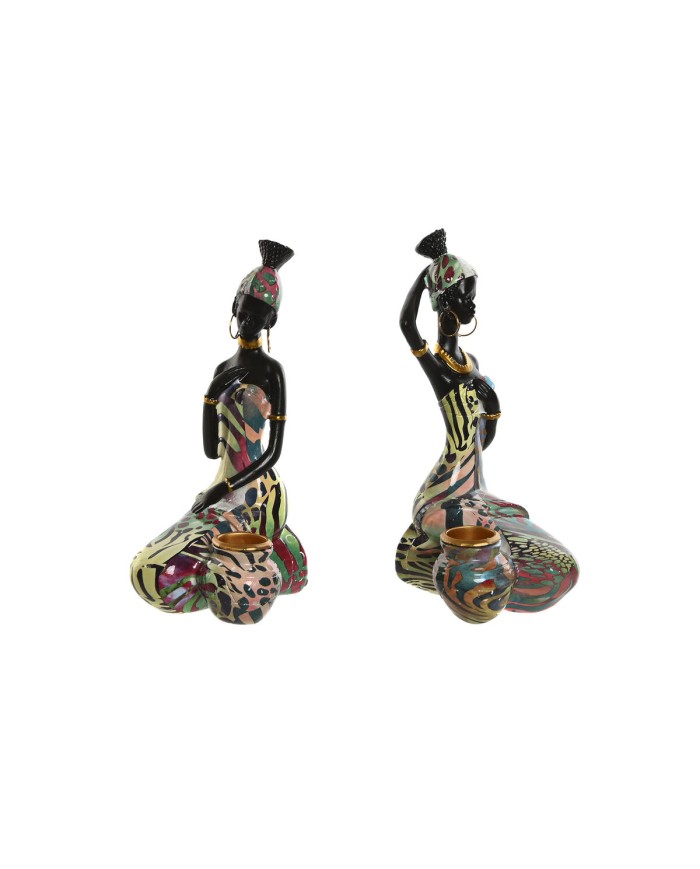 Statua Decorativa Home ESPRIT Multicolore Africana 9 x 7 x 16,5 cm (2 Unità)