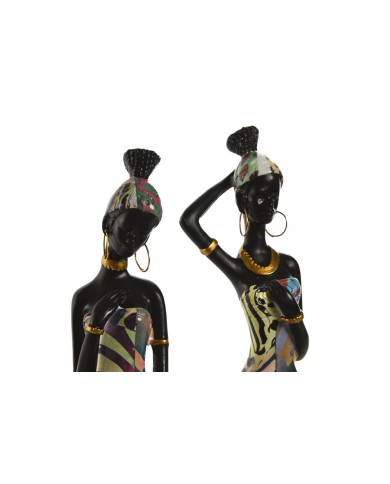 Statua Decorativa Home ESPRIT Multicolore Africana 9 x 7 x 16,5 cm (2 Unità)