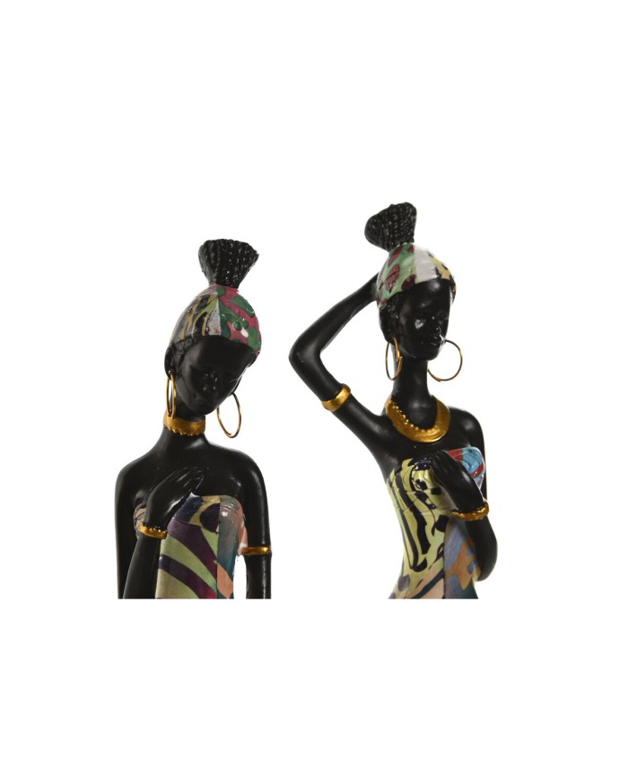 Statua Decorativa Home ESPRIT Multicolore Africana 9 x 7 x 16,5 cm (2 Unità)