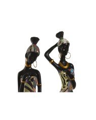 Statua Decorativa Home ESPRIT Multicolore Africana 9 x 7 x 16,5 cm (2 Unità)
