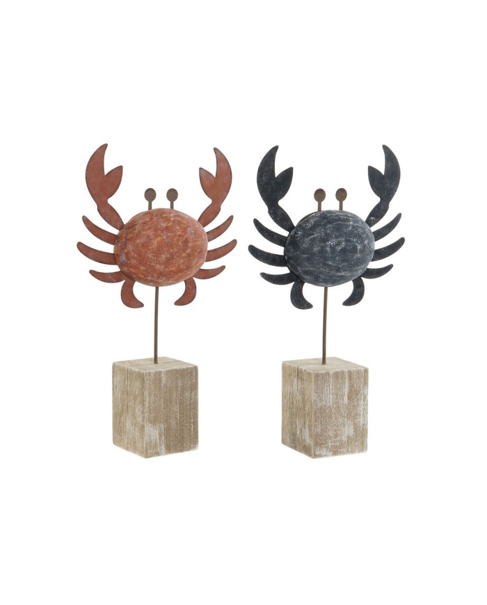 Statua Decorativa Home ESPRIT Azzurro Rosso Naturale Granchio 17,5 x 6 x 29 cm (2 Unità)