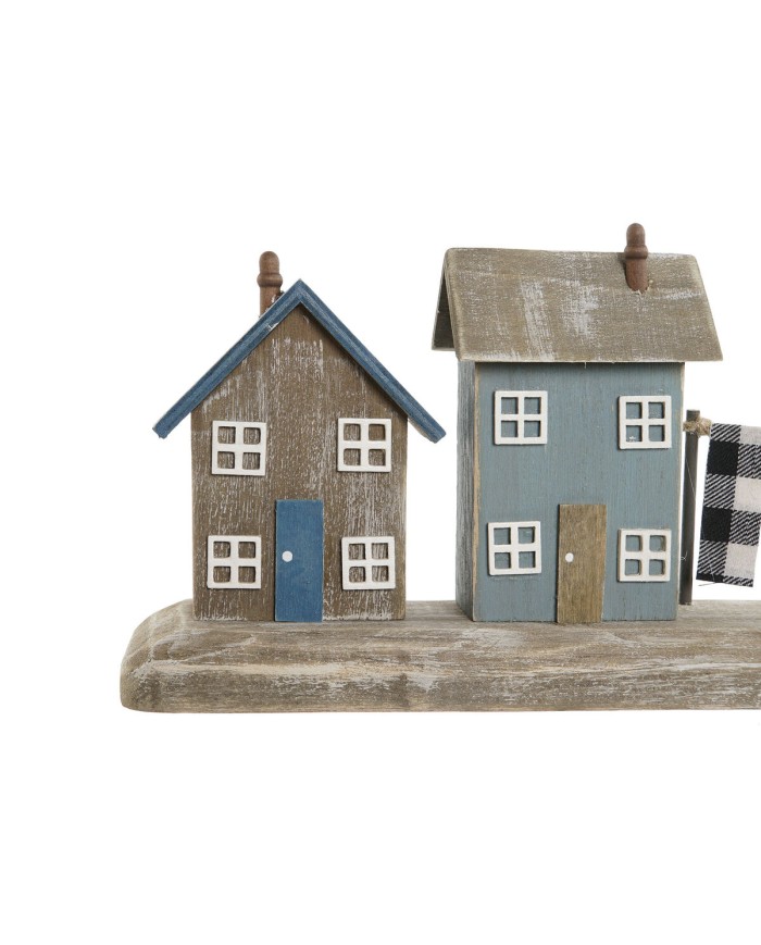 Statua Decorativa Home ESPRIT Azzurro Rosso Multicolore Case 25,5 x 9 x 13,5 cm (2 Unità)