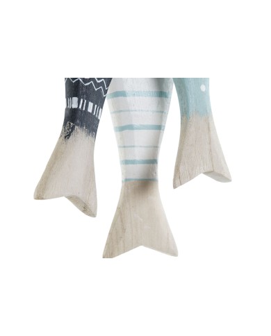 Decorazione pensile Home ESPRIT Azzurro Bianco Naturale Pesci 5 x 5 x 20 cm (2 Unità)