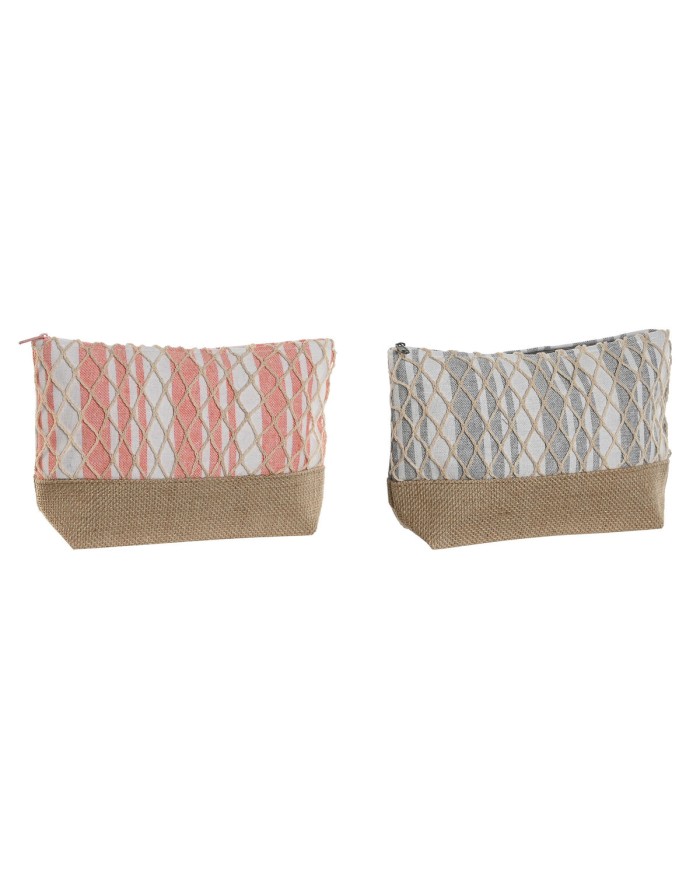 Necessaire da Viaggio Home ESPRIT Grigio Corallo 25 x 7 x 15 cm (2 Unità)