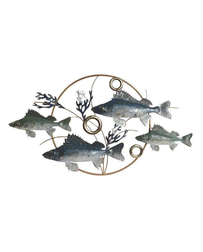 Decorazione da Parete Home ESPRIT Azzurro Dorato Mediterraneo Pesci 91 x 4,5 x 50 cm