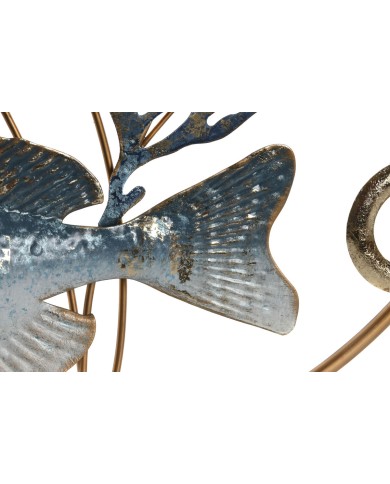 Decorazione da Parete Home ESPRIT Azzurro Dorato Mediterraneo Pesci 91 x 4,5 x 50 cm