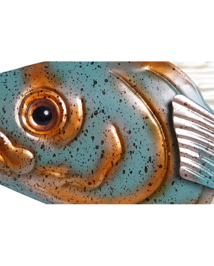 Decorazione da Parete Home ESPRIT Azzurro Multicolore Dorato Pesce Mediterraneo 70 x 4,5 x 25,5 cm (2 Unità)