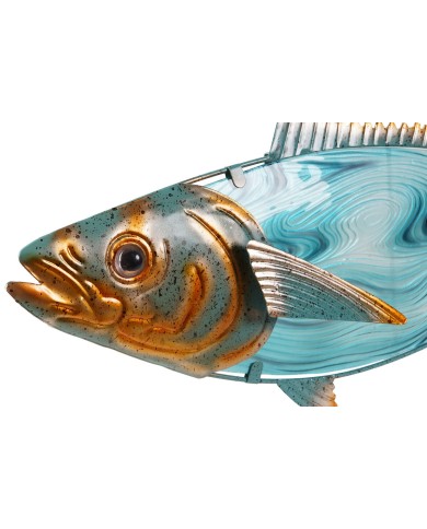 Decorazione da Parete Home ESPRIT Azzurro Multicolore Dorato Pesce Mediterraneo 70 x 4,5 x 25,5 cm (2 Unità)