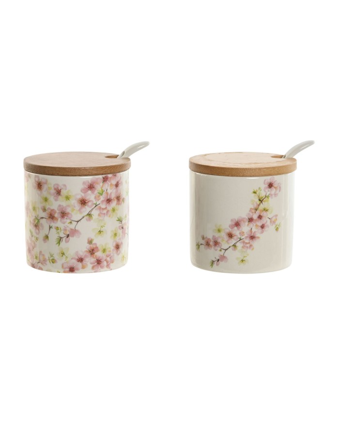 Portazucchero Home ESPRIT Bianco Rosa Lilla Bambù Dolomite 7,5 x 7,5 x 7,5 cm (2 Unità)