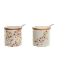 Portazucchero Home ESPRIT Bianco Rosa Lilla Bambù Dolomite 7,5 x 7,5 x 7,5 cm (2 Unità)