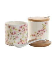 Portazucchero Home ESPRIT Bianco Rosa Lilla Bambù Dolomite 7,5 x 7,5 x 7,5 cm (2 Unità)