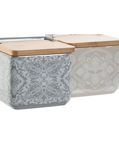 Portasale con Coperchio Home ESPRIT Azzurro Beige Rosa Lilla Bambù 750 ml 14 x 12,5 x 12 cm (2 Unità)