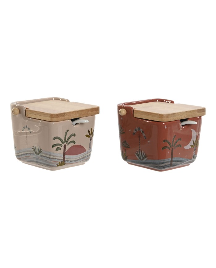 Portazucchero Home ESPRIT Beige Rosa Terracotta Lilla Bambù Dolomite 7,5 x 7,5 x 7,5 cm (2 Unità)