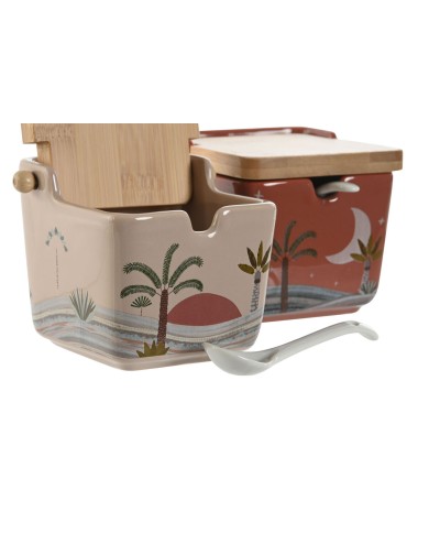 Portazucchero Home ESPRIT Beige Rosa Terracotta Lilla Bambù Dolomite 7,5 x 7,5 x 7,5 cm (2 Unità)