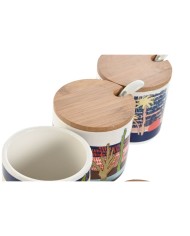 Portazucchero Home ESPRIT Azzurro Verde Rosa Lilla Bambù Dolomite 7,5 x 7,5 x 7,5 cm (3 Unità)