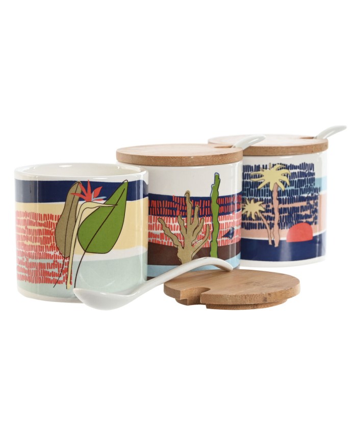 Portazucchero Home ESPRIT Azzurro Verde Rosa Lilla Bambù Dolomite 7,5 x 7,5 x 7,5 cm (3 Unità)