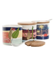 Portazucchero Home ESPRIT Azzurro Verde Rosa Lilla Bambù Dolomite 7,5 x 7,5 x 7,5 cm (3 Unità)