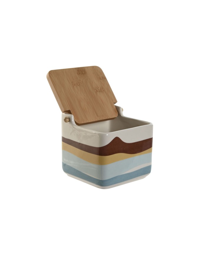Portasale con Coperchio Home ESPRIT Azzurro Verde Rosa Lilla Bambù Tropicale 750 ml 14 x 12,5 x 12 cm (3 Unità)