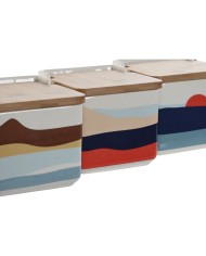 Portasale con Coperchio Home ESPRIT Azzurro Verde Rosa Lilla Bambù Tropicale 750 ml 14 x 12,5 x 12 cm (3 Unità)