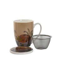 Tazza con Filtro per Infusioni Home ESPRIT Azzurro Beige Terracotta Acciaio inossidabile Porcellana 380 ml (2 Unità)